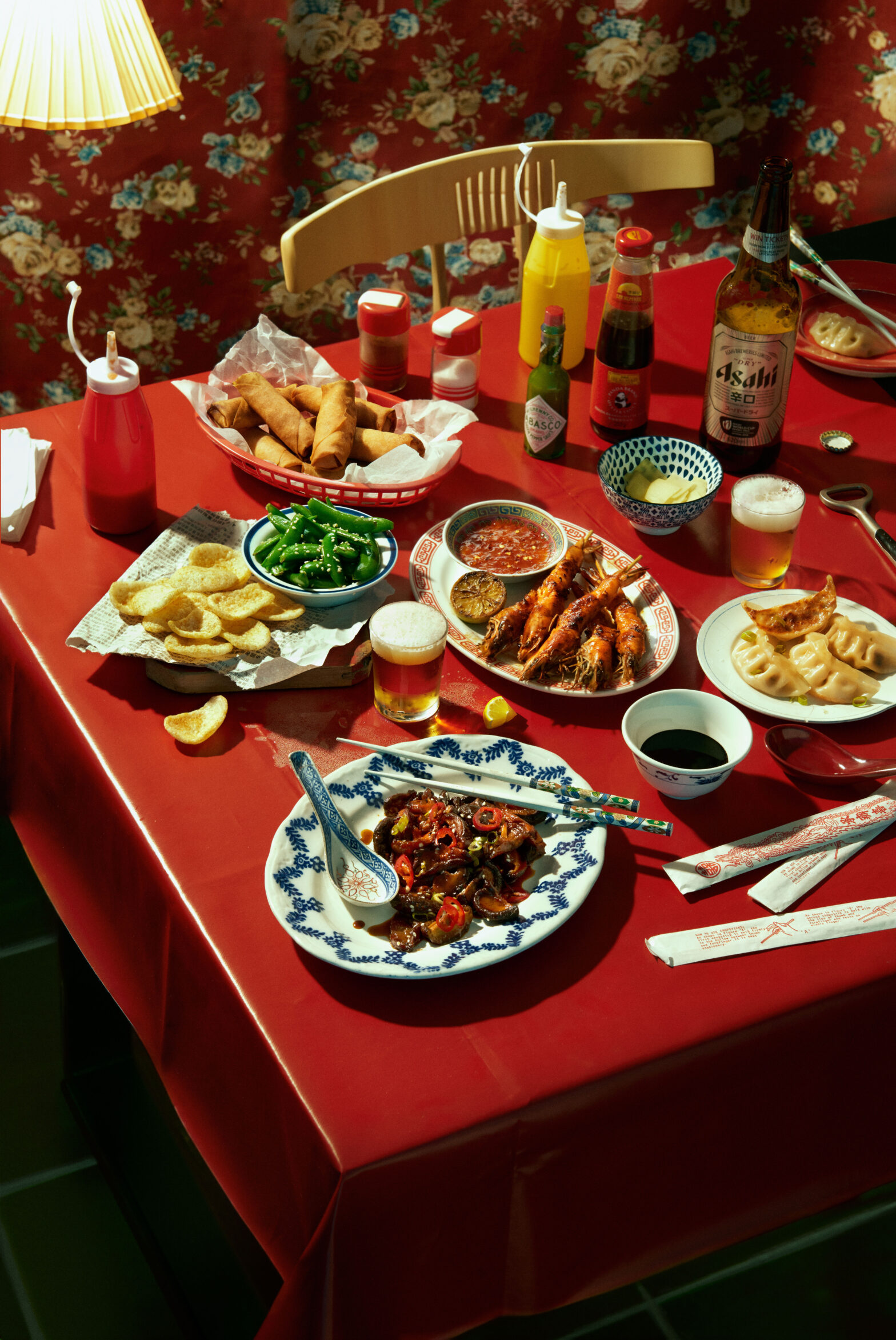 A red themed chineese celebration table food photography
